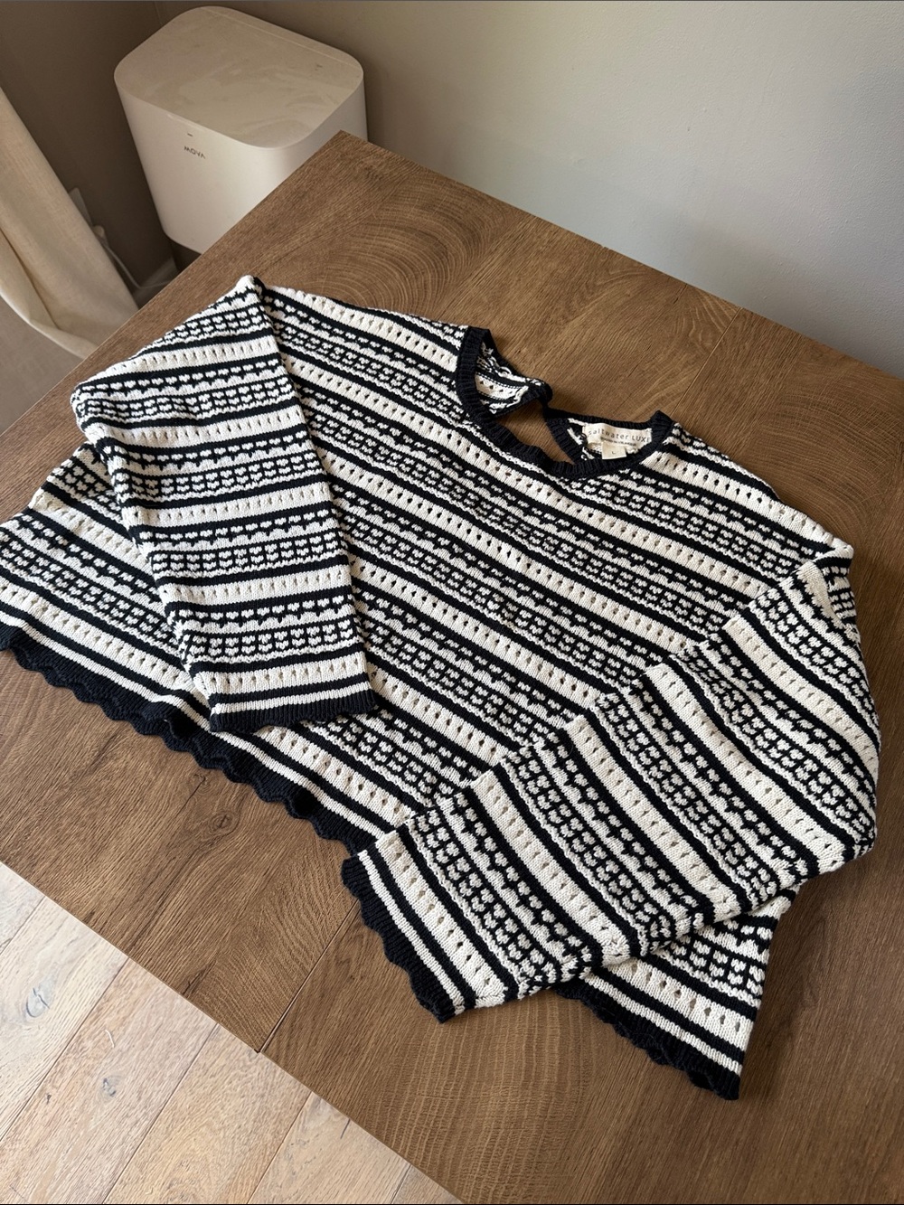 saltwater LUXE Black and White Striped Knit Top